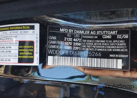 2008 Mercedes-Benz C 300 Luxury 4Matic/Sport 4Matic from USA, damaged, VIN WDDGF81X68F125266